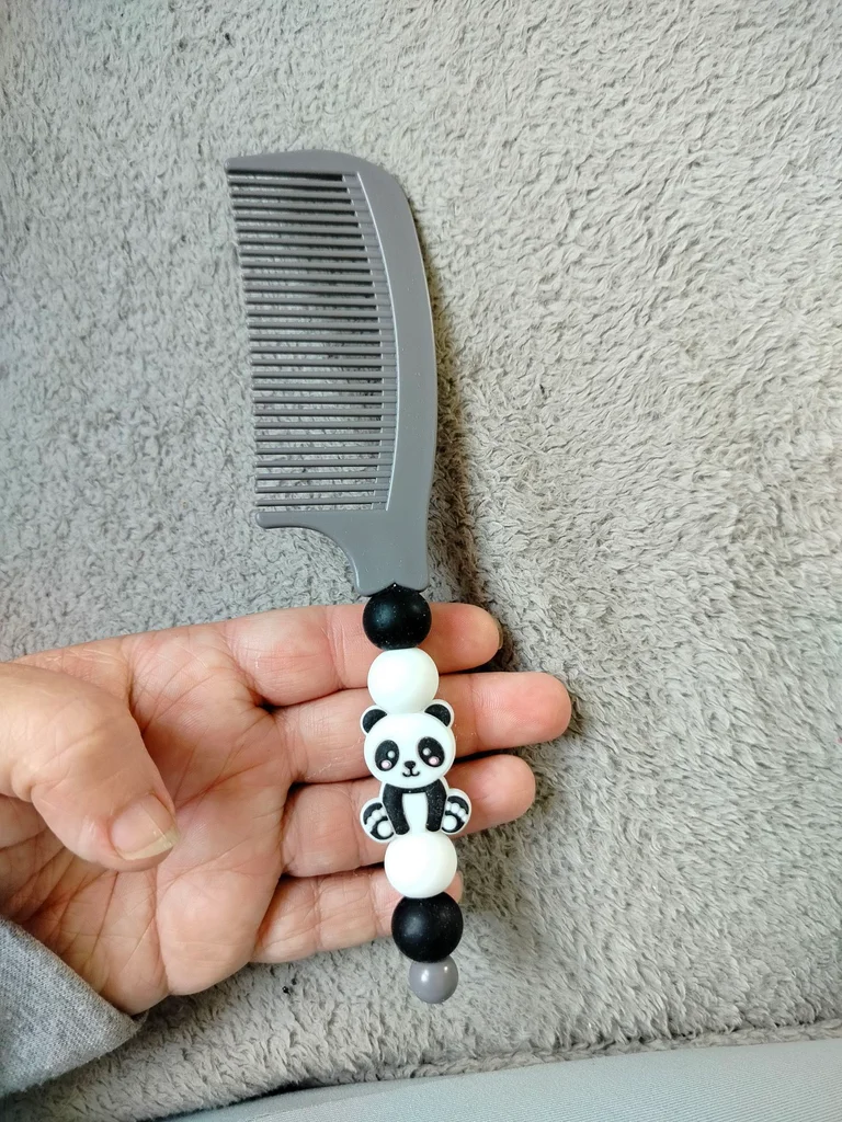 Black and white baby panda silicone bead comb for children's hairstyle – photo 3